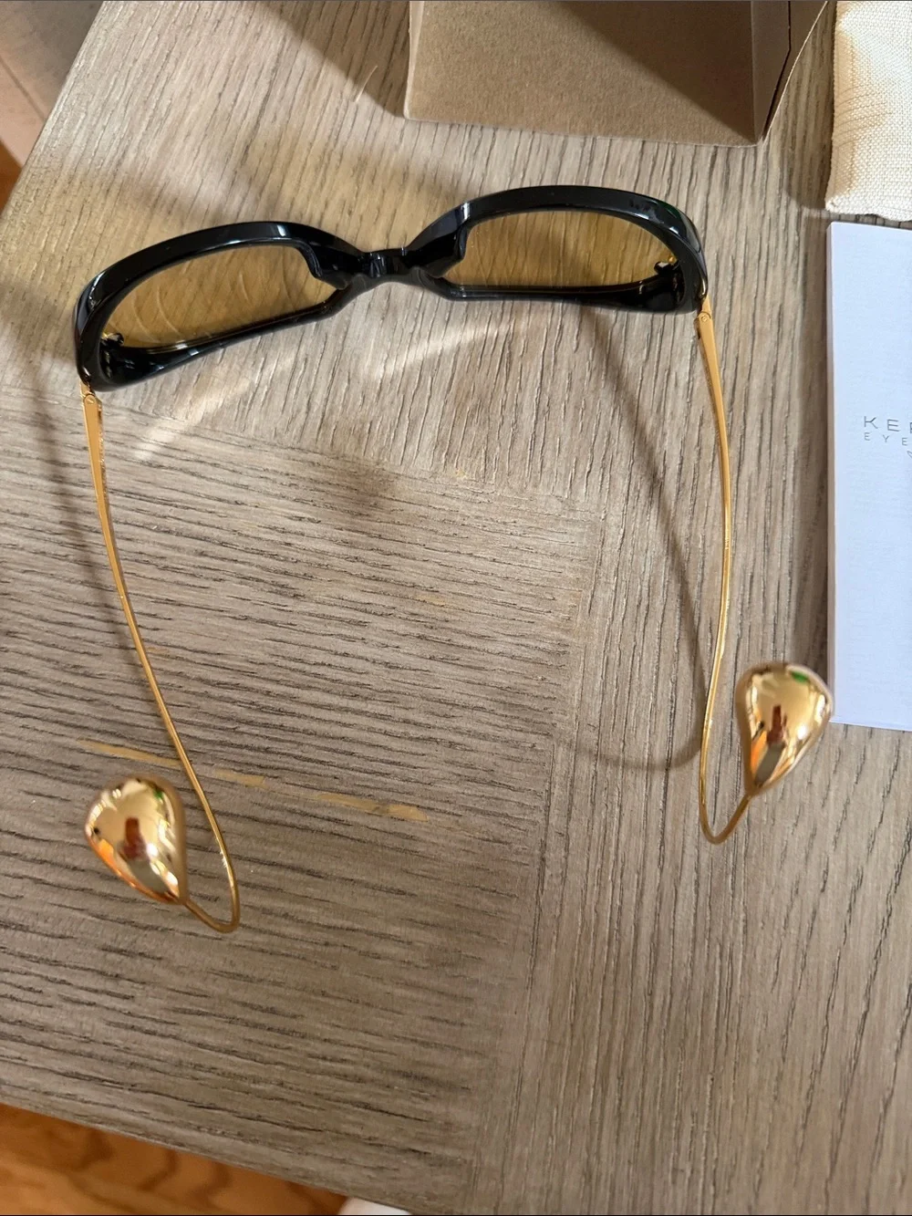 NEW in Box Bottega Veneta Black and Gold 60mm Round Drop Sunglasses
